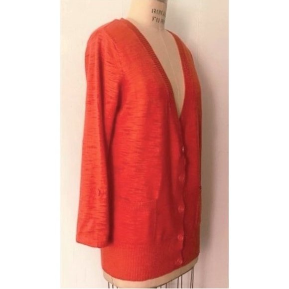 FOREVER 21 ORANGE COTTON SLUB KNIT 3/4 SLEEVE CARDIGAN SWEATER L - Picture 2 of 11